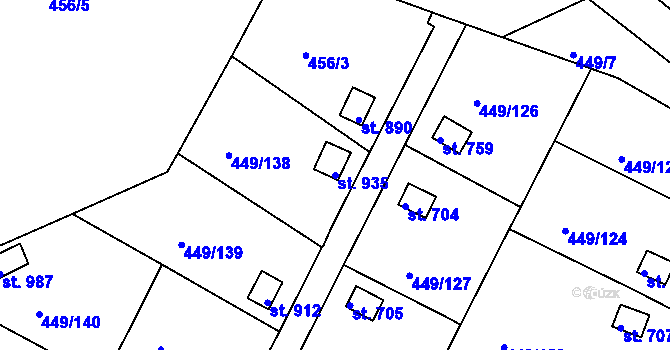 Parcela st. 935 v KÚ Doubí u Karlových Var, Katastrální mapa
