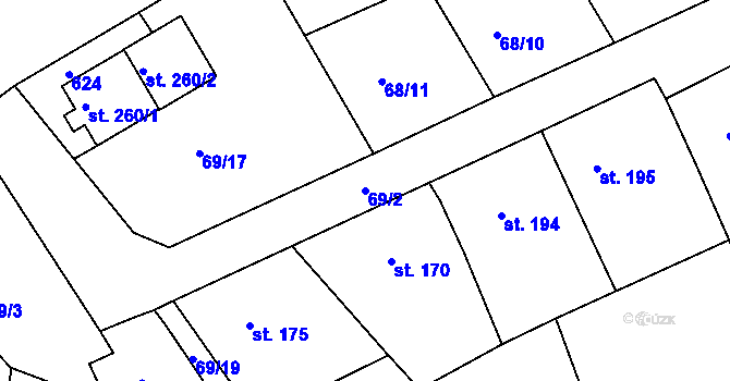 Parcela st. 69/2 v KÚ Doubí u Karlových Var, Katastrální mapa