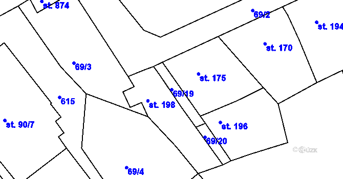 Parcela st. 69/19 v KÚ Doubí u Karlových Var, Katastrální mapa