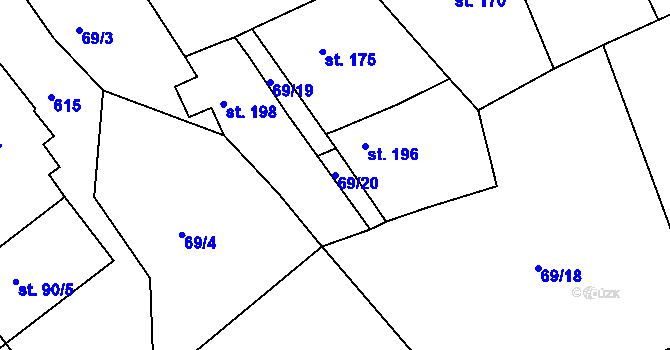 Parcela st. 69/20 v KÚ Doubí u Karlových Var, Katastrální mapa
