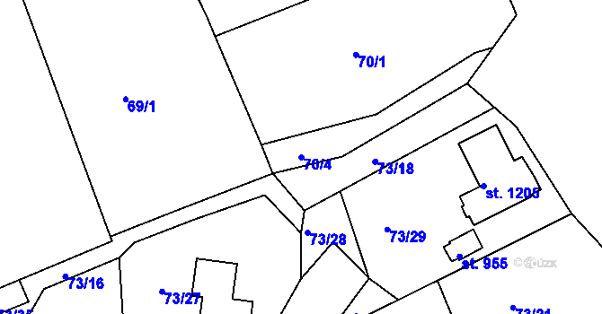 Parcela st. 70/4 v KÚ Doubí u Karlových Var, Katastrální mapa