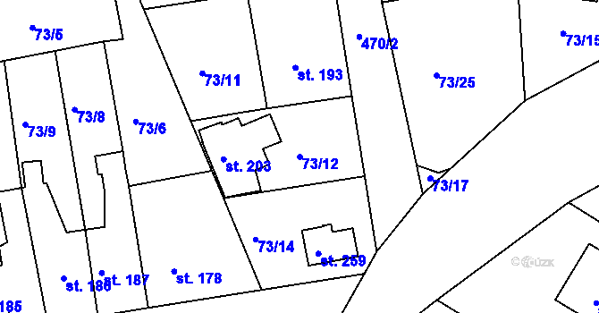 Parcela st. 73/12 v KÚ Doubí u Karlových Var, Katastrální mapa
