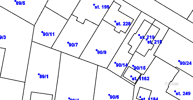 Parcela st. 90/9 v KÚ Doubí u Karlových Var, Katastrální mapa