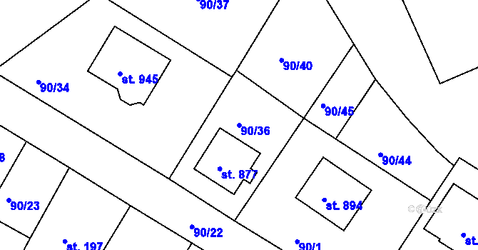 Parcela st. 90/36 v KÚ Doubí u Karlových Var, Katastrální mapa
