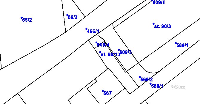 Parcela st. 90/13 v KÚ Doubí u Karlových Var, Katastrální mapa