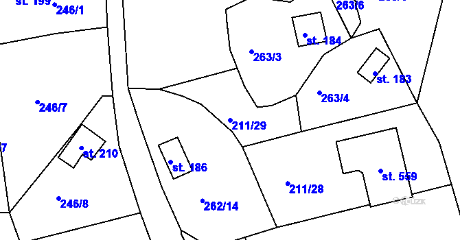 Parcela st. 211/29 v KÚ Tašovice, Katastrální mapa