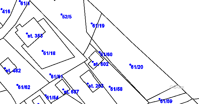 Parcela st. 61/60 v KÚ Tašovice, Katastrální mapa