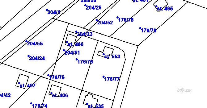 Parcela st. 553 v KÚ Tašovice, Katastrální mapa