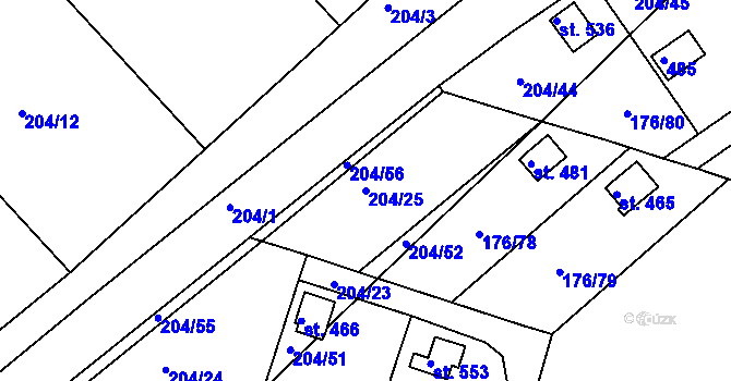 Parcela st. 204/25 v KÚ Tašovice, Katastrální mapa