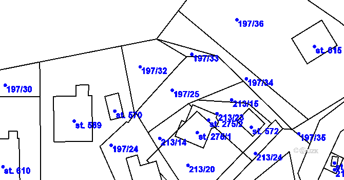 Parcela st. 197/25 v KÚ Tašovice, Katastrální mapa