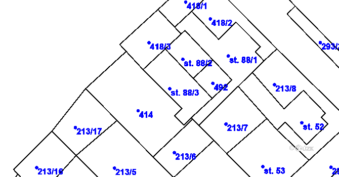 Parcela st. 88/3 v KÚ Tašovice, Katastrální mapa