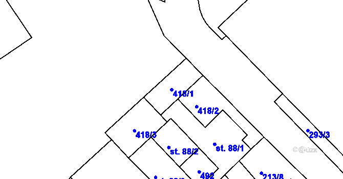 Parcela st. 418/1 v KÚ Tašovice, Katastrální mapa