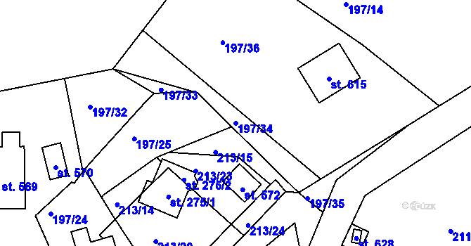Parcela st. 197/34 v KÚ Tašovice, Katastrální mapa