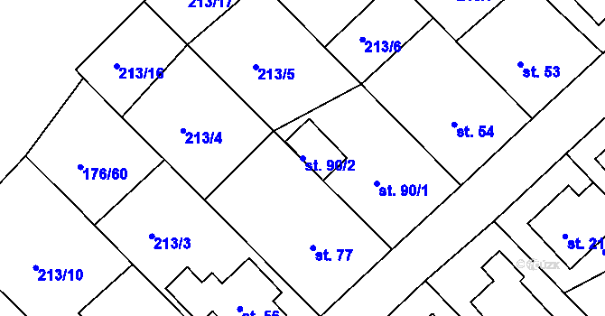 Parcela st. 90/2 v KÚ Tašovice, Katastrální mapa