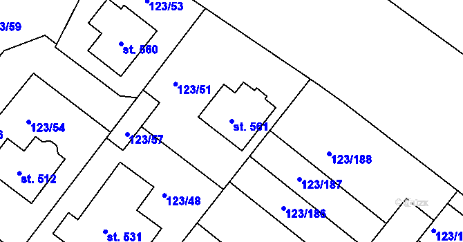 Parcela st. 561 v KÚ Tašovice, Katastrální mapa