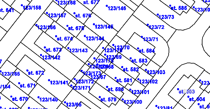 Parcela st. 123/69 v KÚ Tašovice, Katastrální mapa