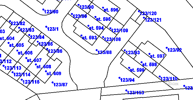 Parcela st. 123/88 v KÚ Tašovice, Katastrální mapa