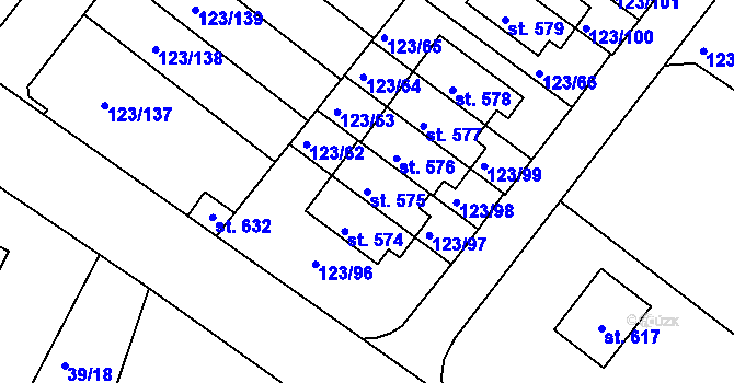 Parcela st. 575 v KÚ Tašovice, Katastrální mapa
