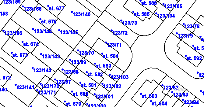 Parcela st. 584 v KÚ Tašovice, Katastrální mapa