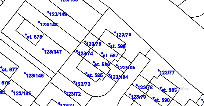 Parcela st. 587 v KÚ Tašovice, Katastrální mapa