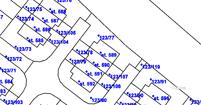 Parcela st. 589 v KÚ Tašovice, Katastrální mapa