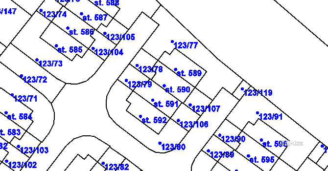 Parcela st. 590 v KÚ Tašovice, Katastrální mapa