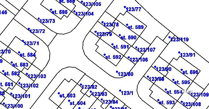 Parcela st. 592 v KÚ Tašovice, Katastrální mapa