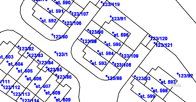 Parcela st. 594 v KÚ Tašovice, Katastrální mapa