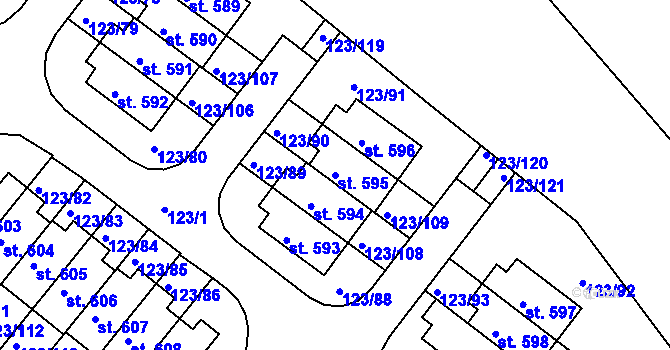 Parcela st. 595 v KÚ Tašovice, Katastrální mapa