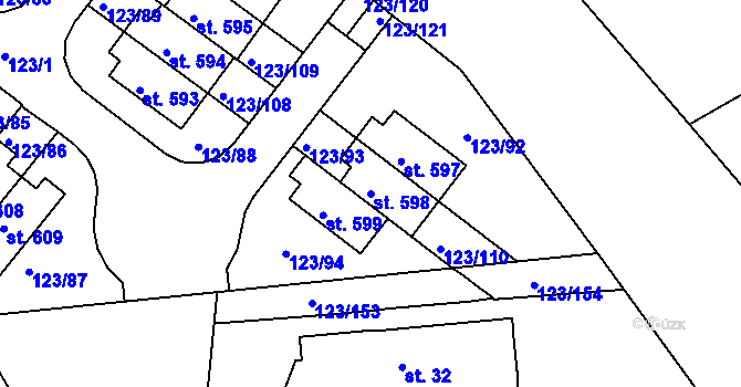 Parcela st. 598 v KÚ Tašovice, Katastrální mapa
