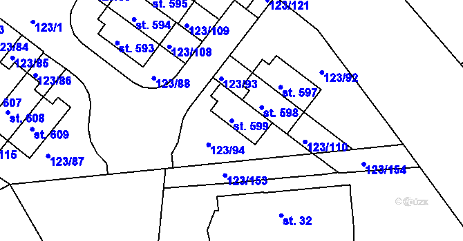 Parcela st. 599 v KÚ Tašovice, Katastrální mapa