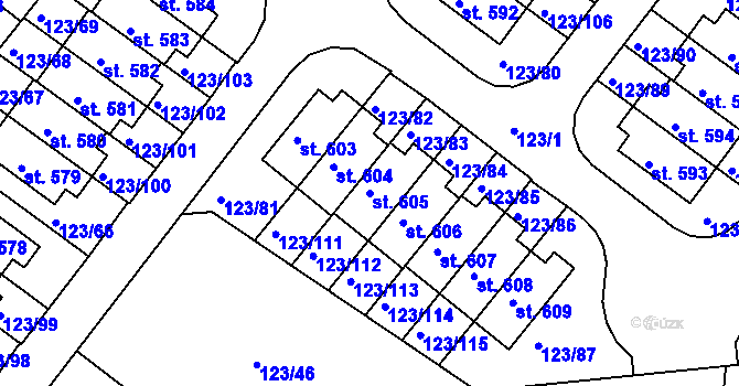Parcela st. 605 v KÚ Tašovice, Katastrální mapa