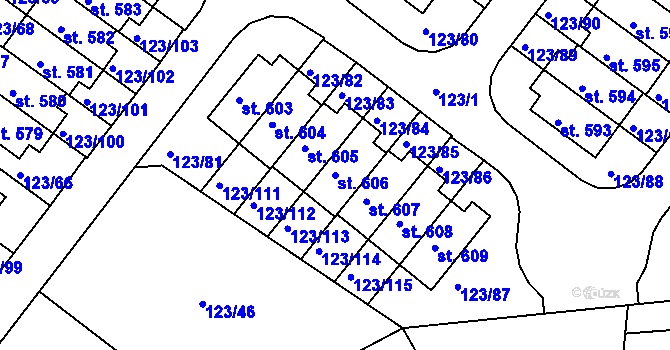 Parcela st. 606 v KÚ Tašovice, Katastrální mapa