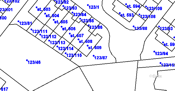 Parcela st. 609 v KÚ Tašovice, Katastrální mapa