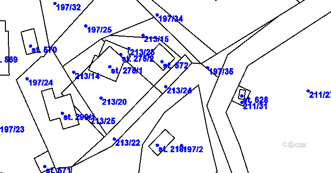 Parcela st. 213/24 v KÚ Tašovice, Katastrální mapa