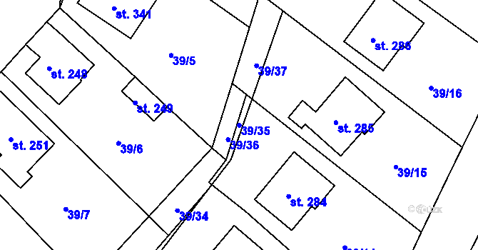 Parcela st. 39/35 v KÚ Tašovice, Katastrální mapa