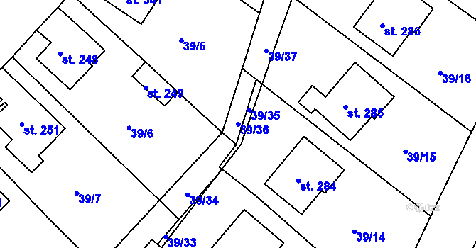 Parcela st. 39/36 v KÚ Tašovice, Katastrální mapa