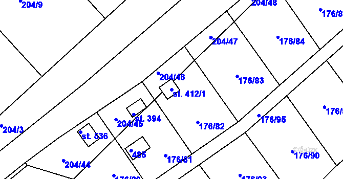 Parcela st. 412/1 v KÚ Tašovice, Katastrální mapa