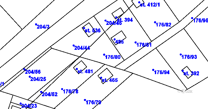 Parcela st. 176/80 v KÚ Tašovice, Katastrální mapa