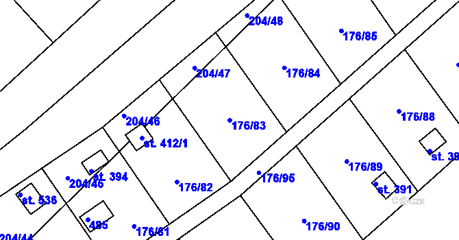 Parcela st. 176/83 v KÚ Tašovice, Katastrální mapa