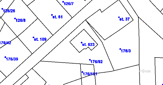 Parcela st. 623 v KÚ Tašovice, Katastrální mapa