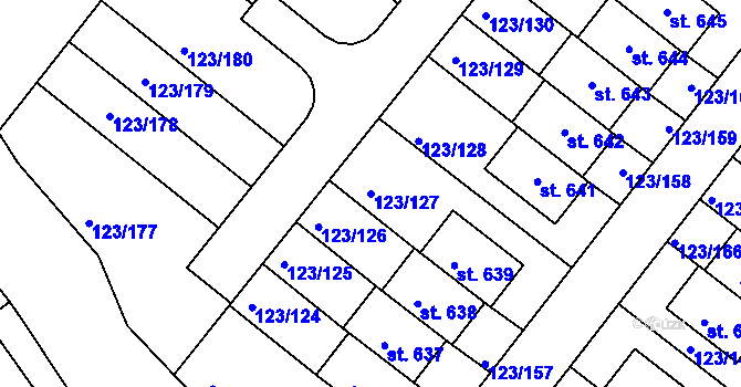 Parcela st. 123/127 v KÚ Tašovice, Katastrální mapa