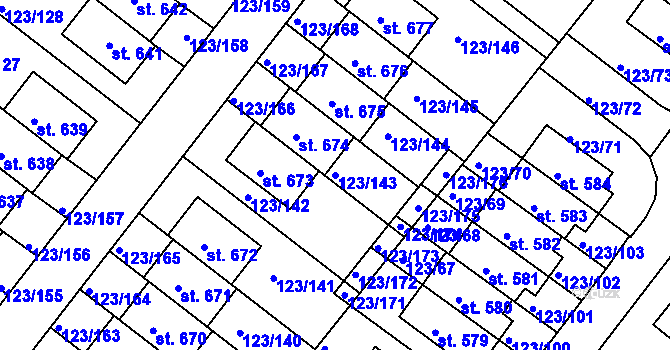 Parcela st. 123/143 v KÚ Tašovice, Katastrální mapa