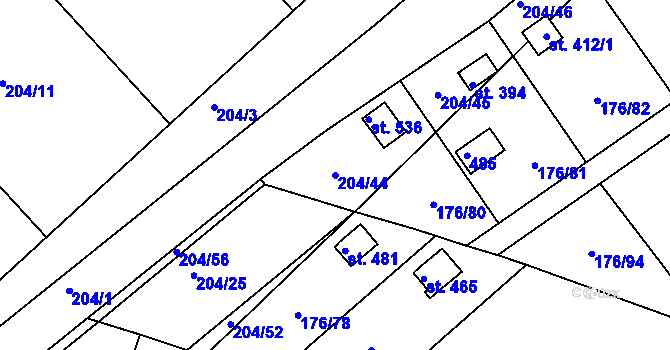 Parcela st. 204/44 v KÚ Tašovice, Katastrální mapa