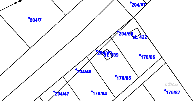 Parcela st. 204/49 v KÚ Tašovice, Katastrální mapa