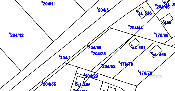 Parcela st. 204/56 v KÚ Tašovice, Katastrální mapa