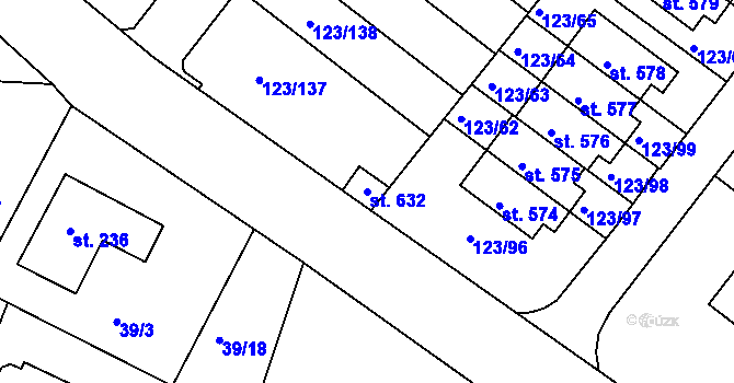 Parcela st. 632 v KÚ Tašovice, Katastrální mapa
