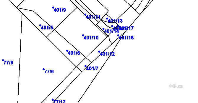 Parcela st. 401/12 v KÚ Tašovice, Katastrální mapa