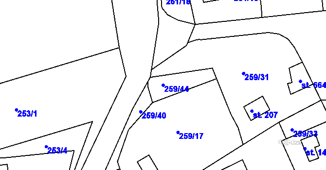 Parcela st. 259/44 v KÚ Tašovice, Katastrální mapa