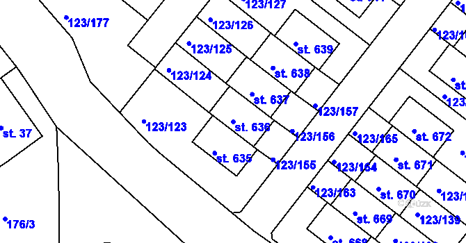 Parcela st. 636 v KÚ Tašovice, Katastrální mapa